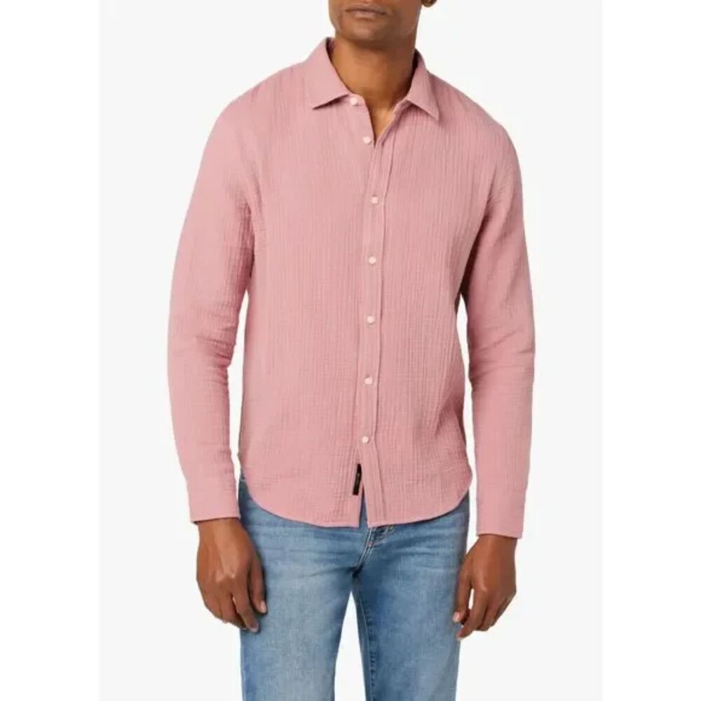 JOES Mens Shirt Medium Pink Button Up Long Sleeve Textured Cotton Gauze $168